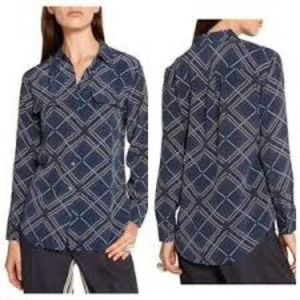 Equipment Slim Signature Argyle-Print Shirt, Peacoat Size Large